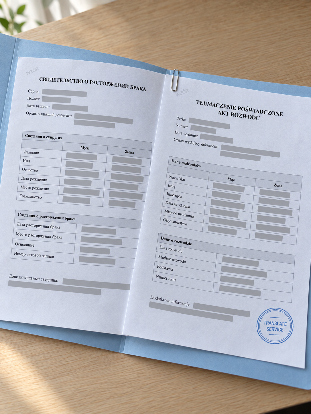 Свідоцтво про розірвання шлюбу російською та переклад польською — Translate Service
