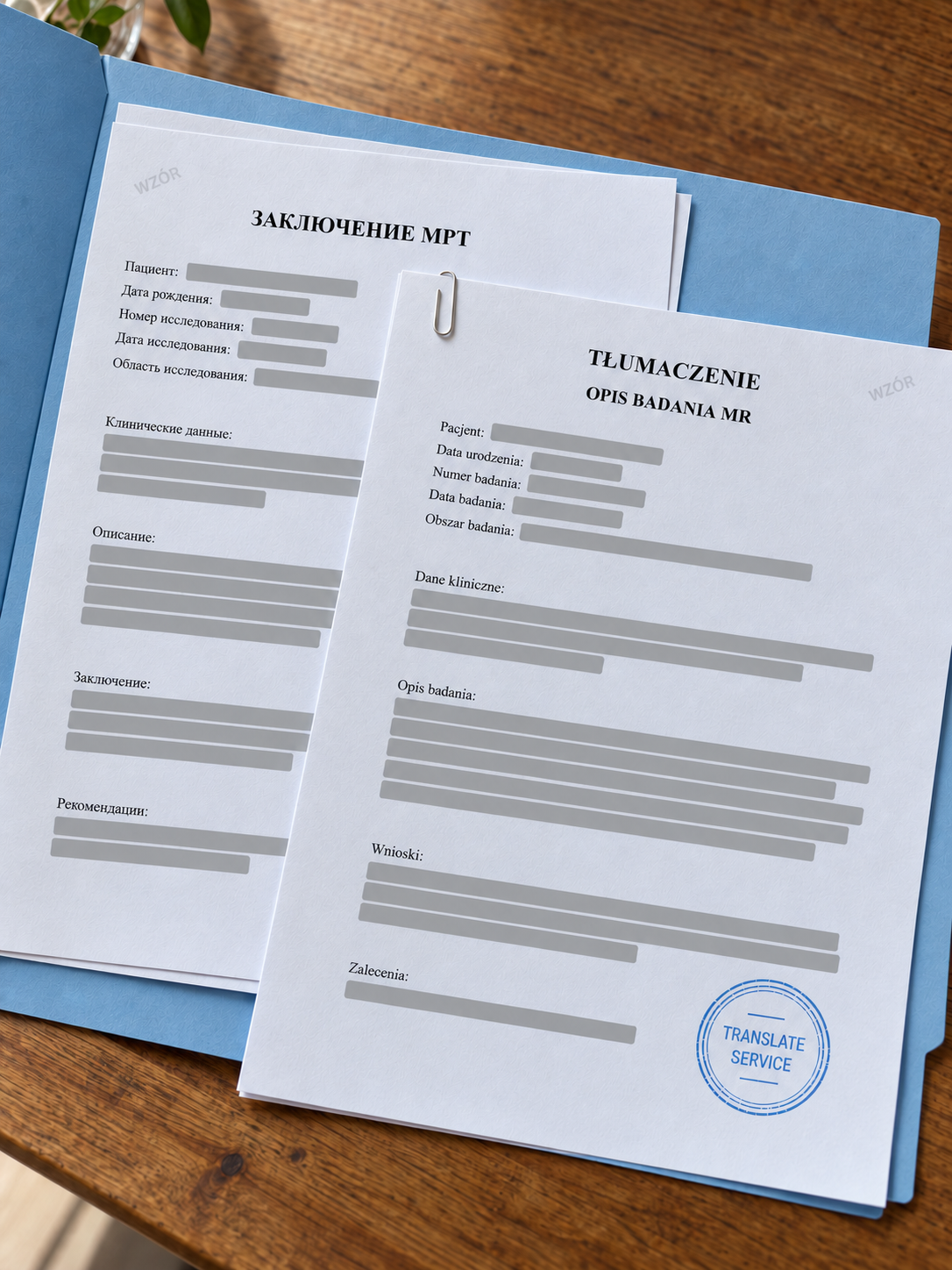 Russian-language MRI report and Polish translation — Translate Service