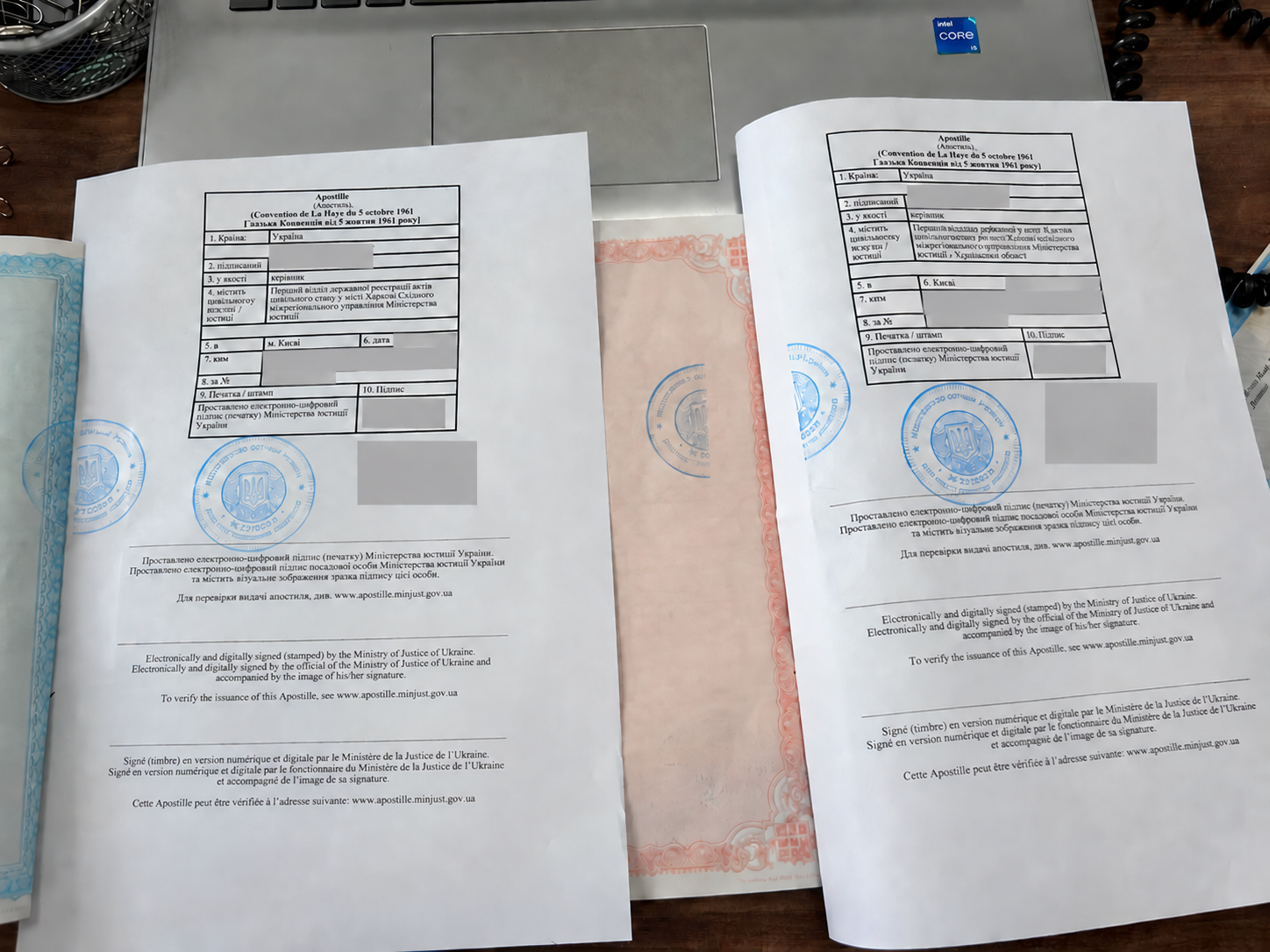 Українські свідоцтва з апостилями Міністерства юстиції України